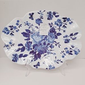 Shabby Chic Rachel Ashwell NWT Floral Melamine Ruffle Edge Serving Platter Blue